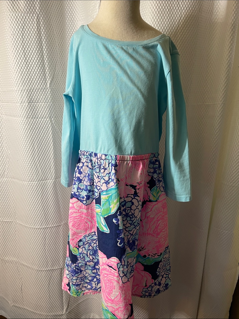 Lilly Pulitzer Mochi Dress Hey Hey Bouquet Aqua and Floral Kids Dress medium 6-7